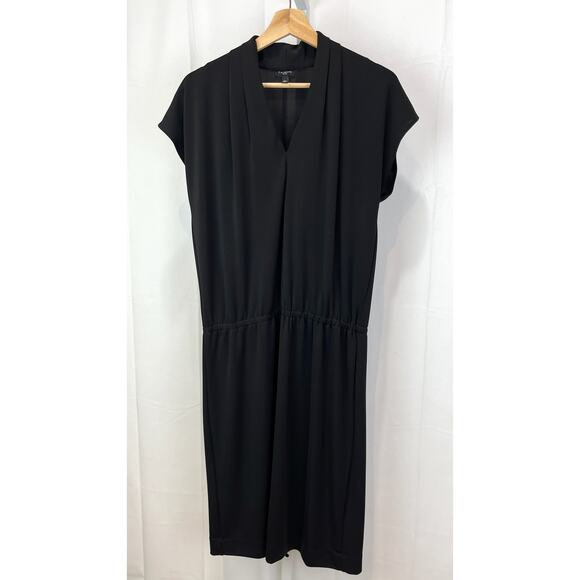 TALBOTS Size Petite M PM Cap Sleeve Blouson Dress V-Neck Knee Length Black - Picture 1 of 7